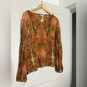 Peter Nygard Orange and Brown Paisley Top